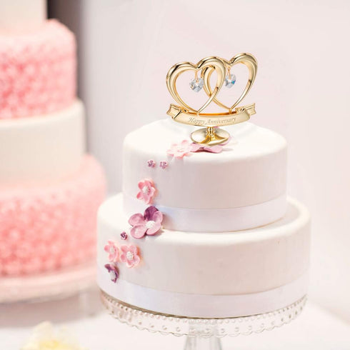 24K Gold Plated Double Heart Crystal Table Ornament for Anniversary